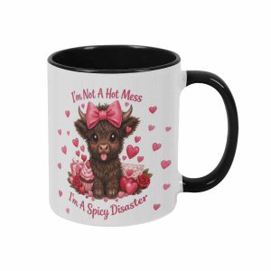 Highland Cow Coffee Mug 11oz/15oz Im Not A Hot Mess Im A Spicy Disaster Print Cute Animal Aesthetic Funny Quote Ceramic Cup Durable Microwave Dishwasher Safe For Valentine Day Girlfriend Anniversary Office Desk Novelty Birthday Present