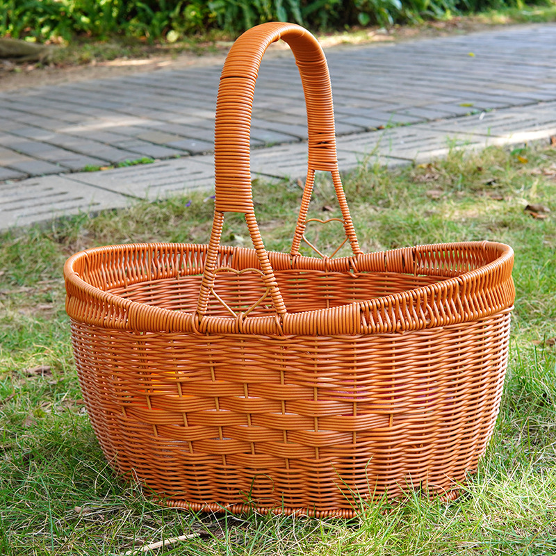 Imitation rattan ingot ingots hand-buying basket grocery shopping basket hand-woven storage basket outdoor picnic basket picking large capacity basket