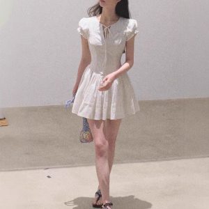 / "When Falling in Love" All-Cotton French Slimming Waist Embroidery Coffee Break Vacation Dress Skirt