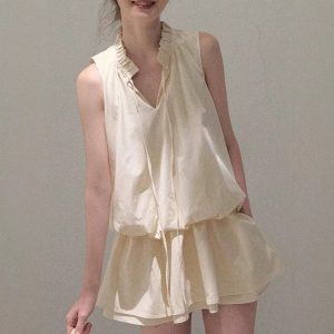 * Laiser cotton lace-up loose silhouette design flower bud jellyfish skirt dress