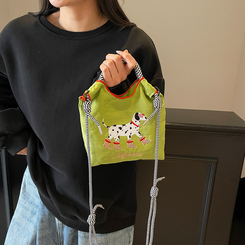 Japanese cartoon cute dog one-shoulder environmentally friendly bag embroidered nylon bag shopping bag handheld crossbody bag